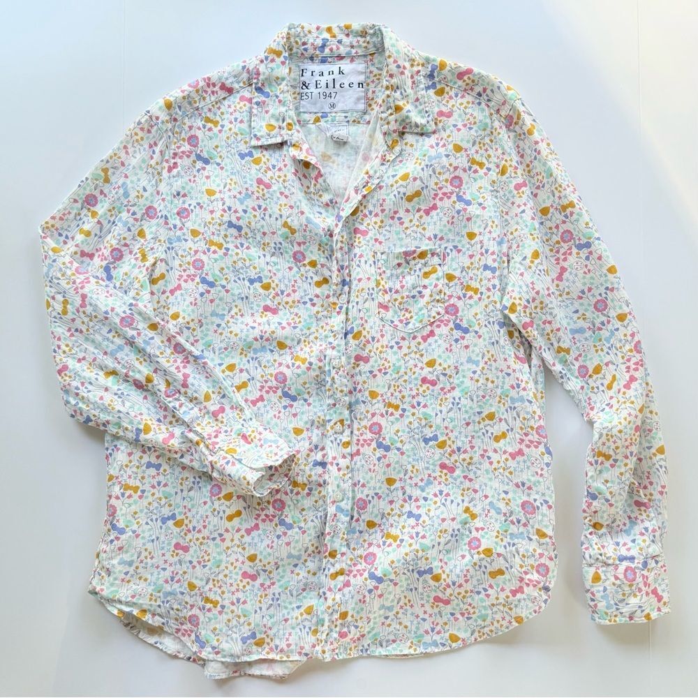 Frank & Eileen “Eileen” Italian Linen Floral Button Down Shirt *EUC* size M - Picture 8 of 14